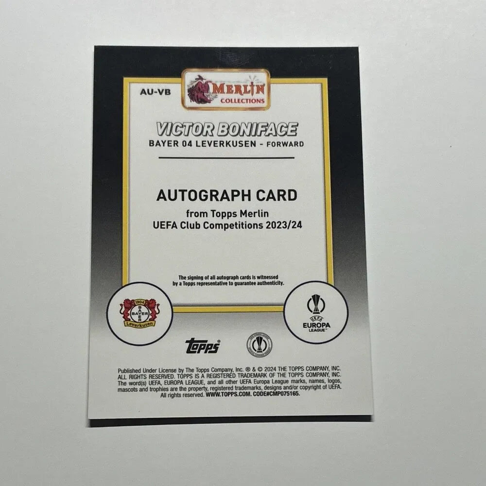 Topps 2023-24 Merlin UEFA Club Competitions Victor Boniface AU-VB Autograph